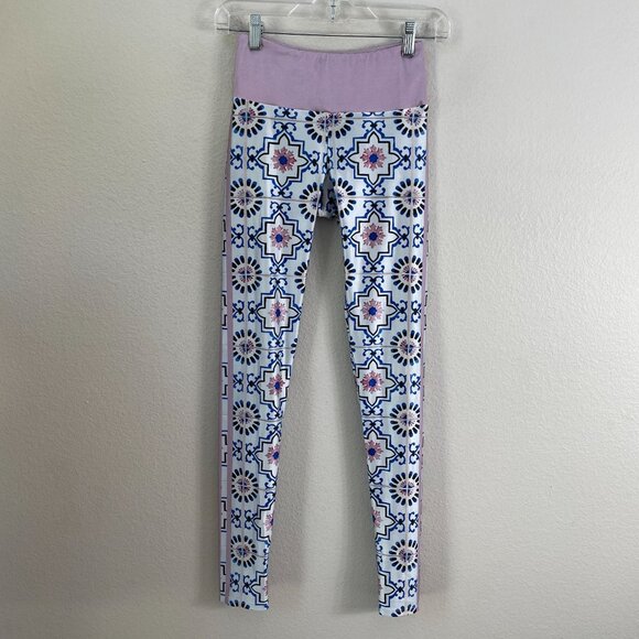 Goldsheep Womens Small Leggings Purple Mosaic Handmade In Laguna Beach - Picture 1 of 8